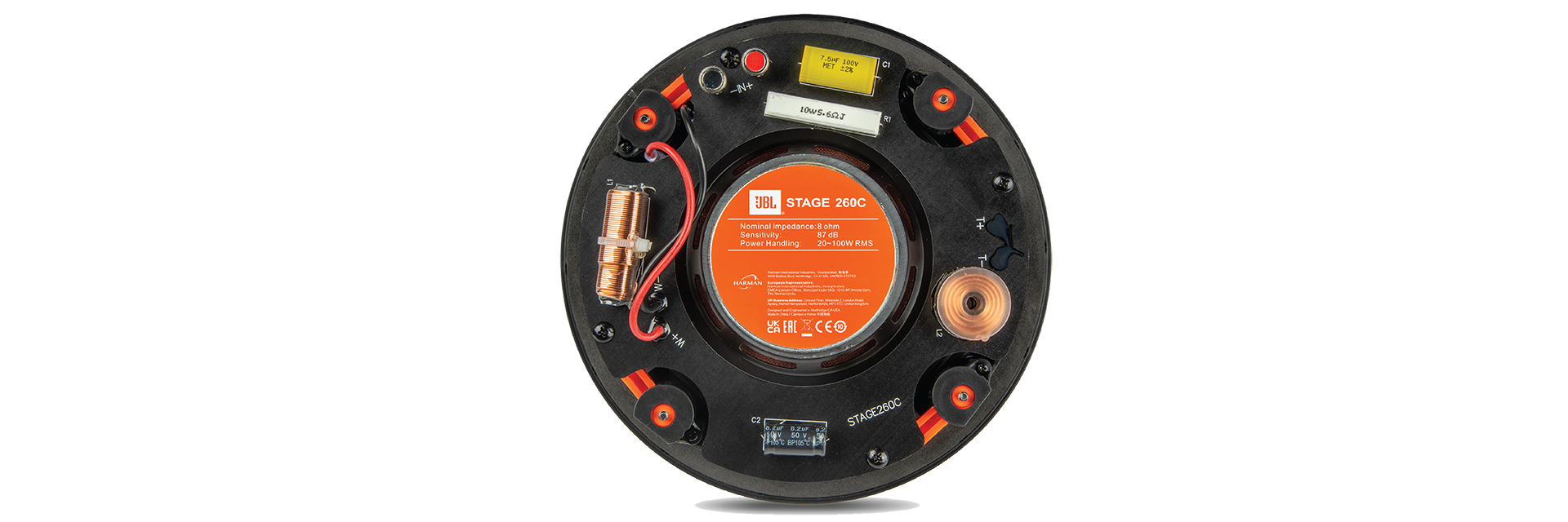 Premium air-core inductors and mylar cap capacitor crossover network components ensure that sound remains dynamic at all listening levels.